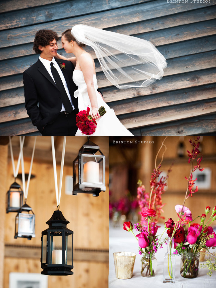Rustic iron lanterns were hung from the rafters of the Broad Axe Barn and