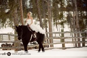 colorado wedding bride on horseback
